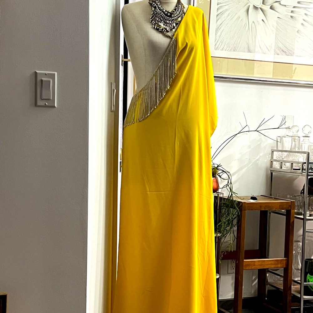 Evening Gown yellow With Crystal Fringe